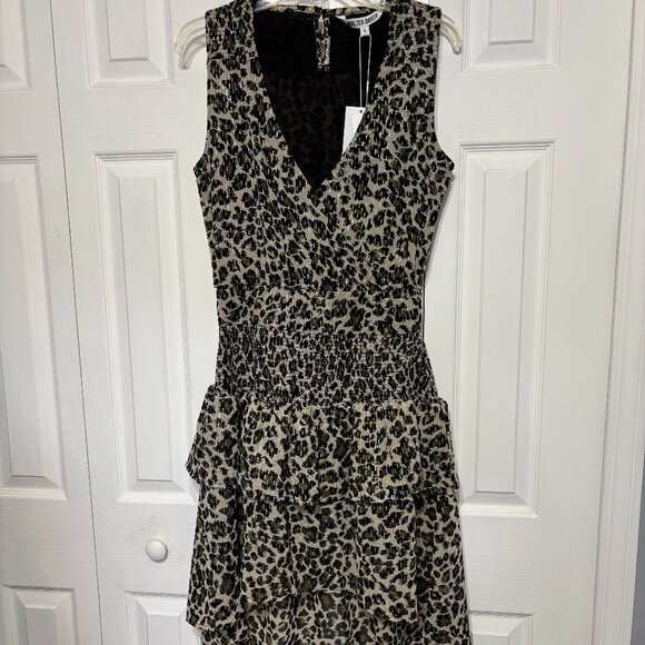 Walter Baker Leaindria Dress Dusty Olive Leopard Small HiLow Fitted Layered - Picture 1 of 9